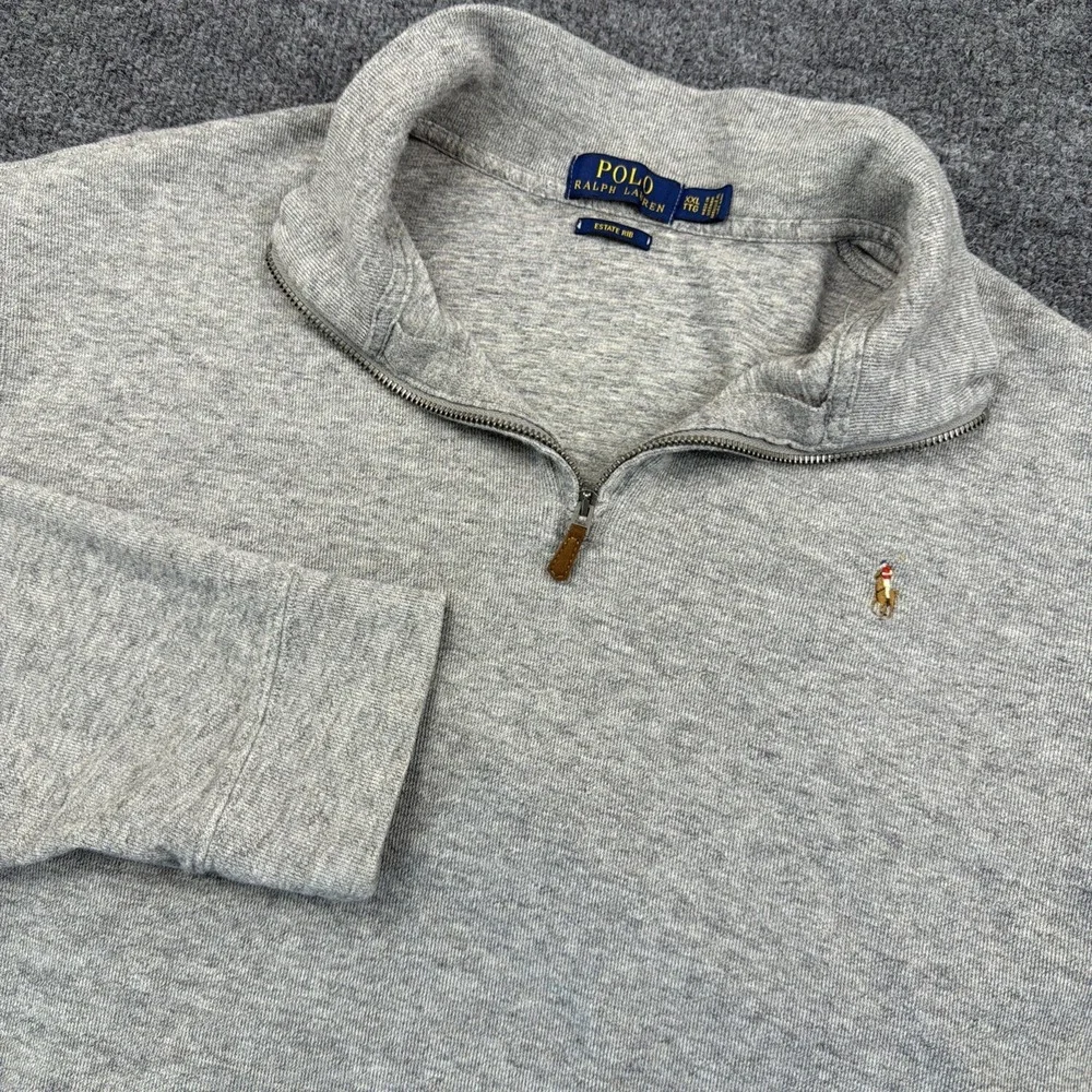 Polo Ralph Lauren‎ Sweater Mens 2XL Gray 1/4 Zip Estate Rib Pullover Flesh Pony